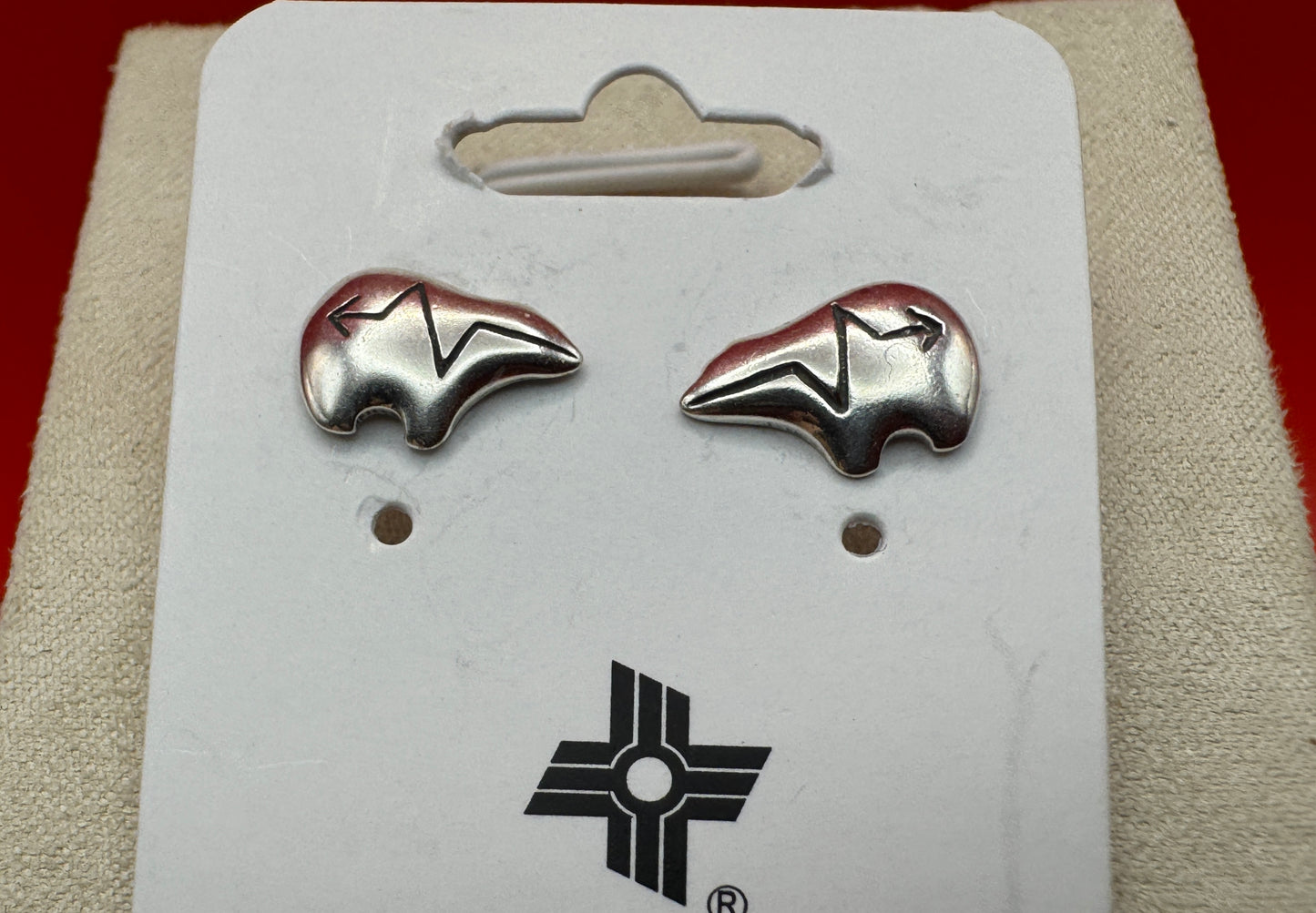 Zuni Bear Heartline Stud Earrings