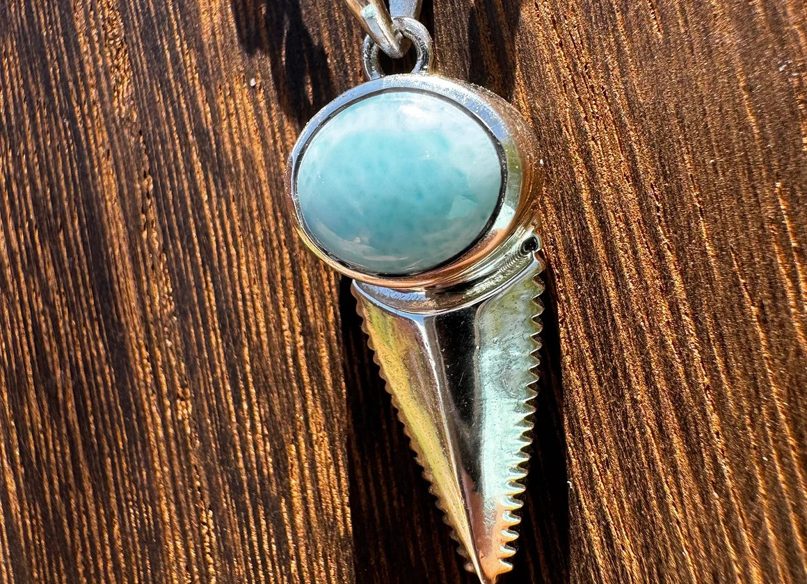 Petite Larimar Shark Tooth Pendant - West Spork Mercantile