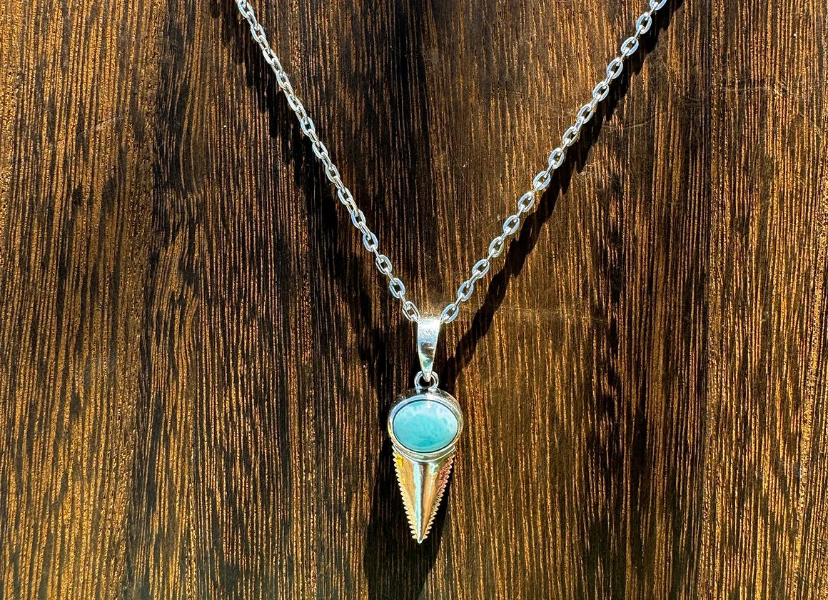 Petite Larimar Shark Tooth Pendant - West Spork Mercantile