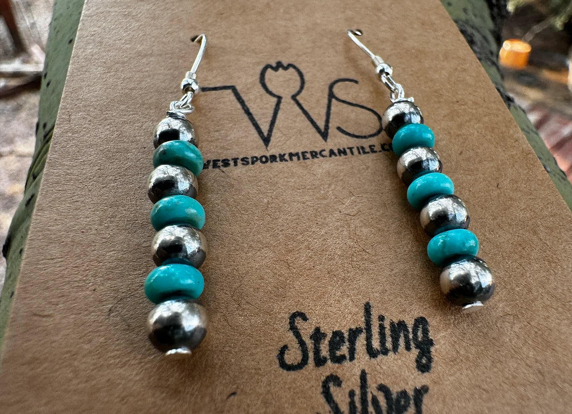 Turquoise Navajo Pearl Straight Dangle Earrings - West Spork Mercantile