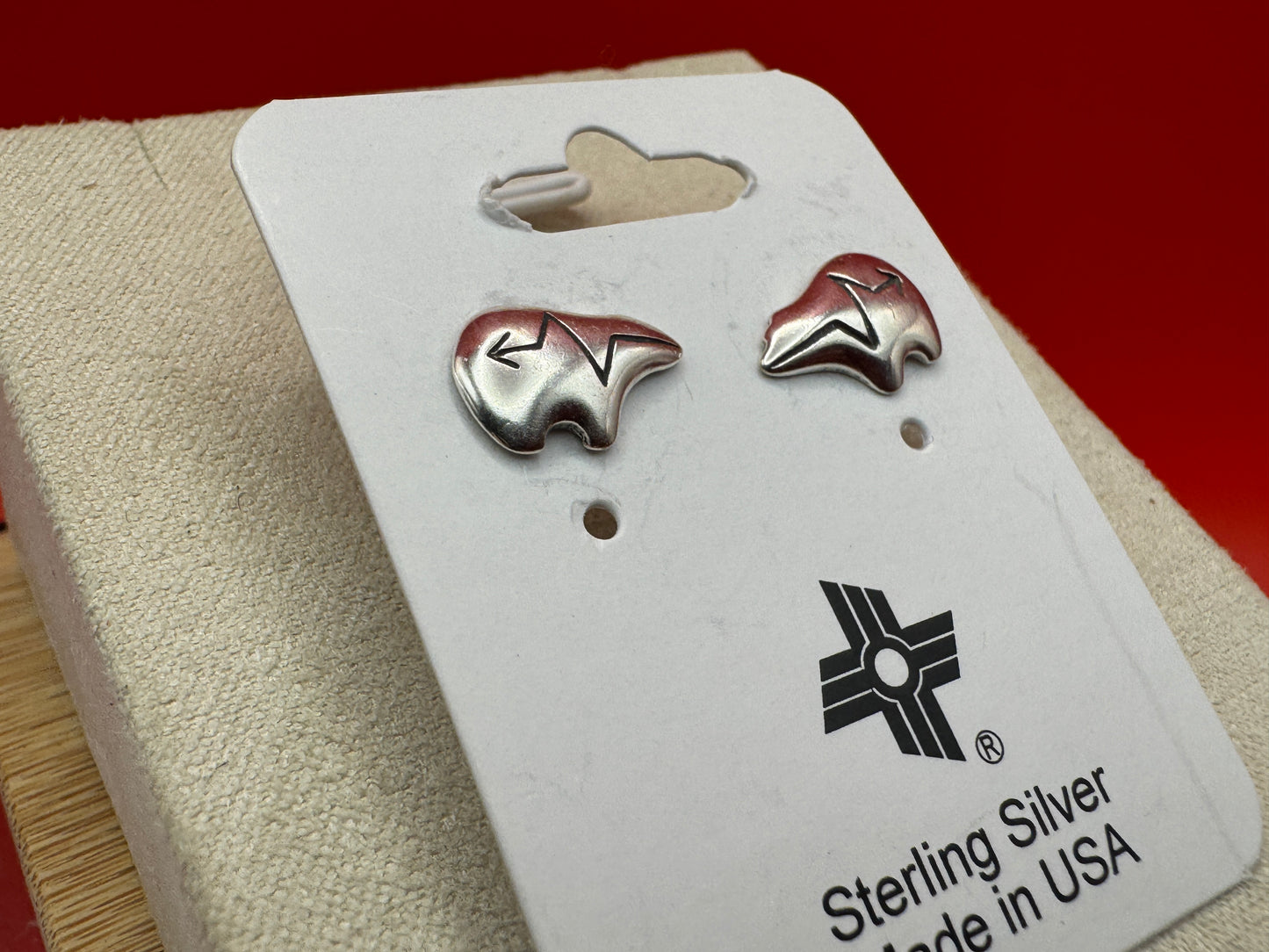 Zuni Bear Heartline Stud Earrings