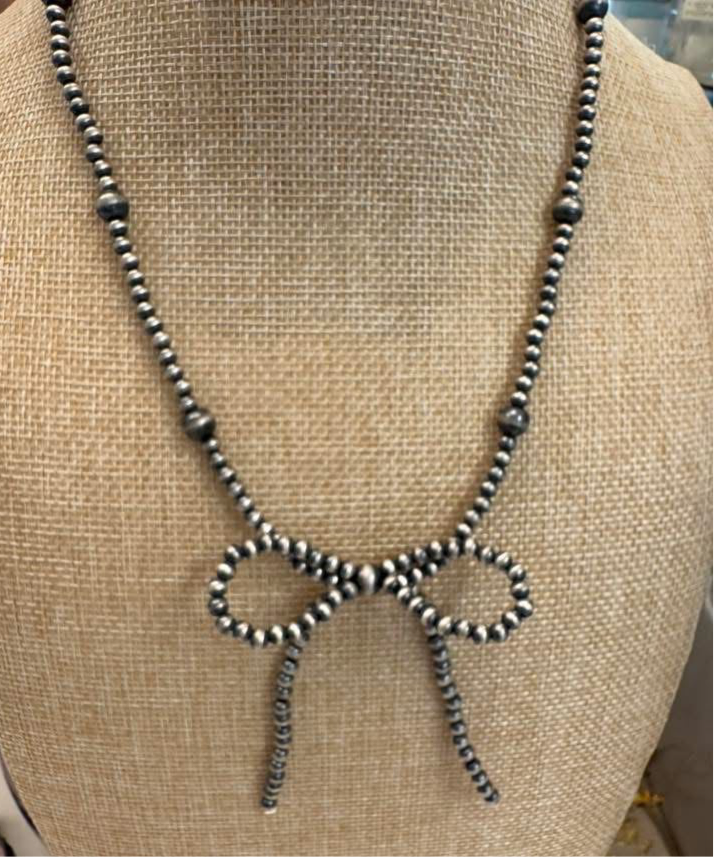 Demure and Cutesy Sterling Pearl Bow Necklace - West Spork Mercantile