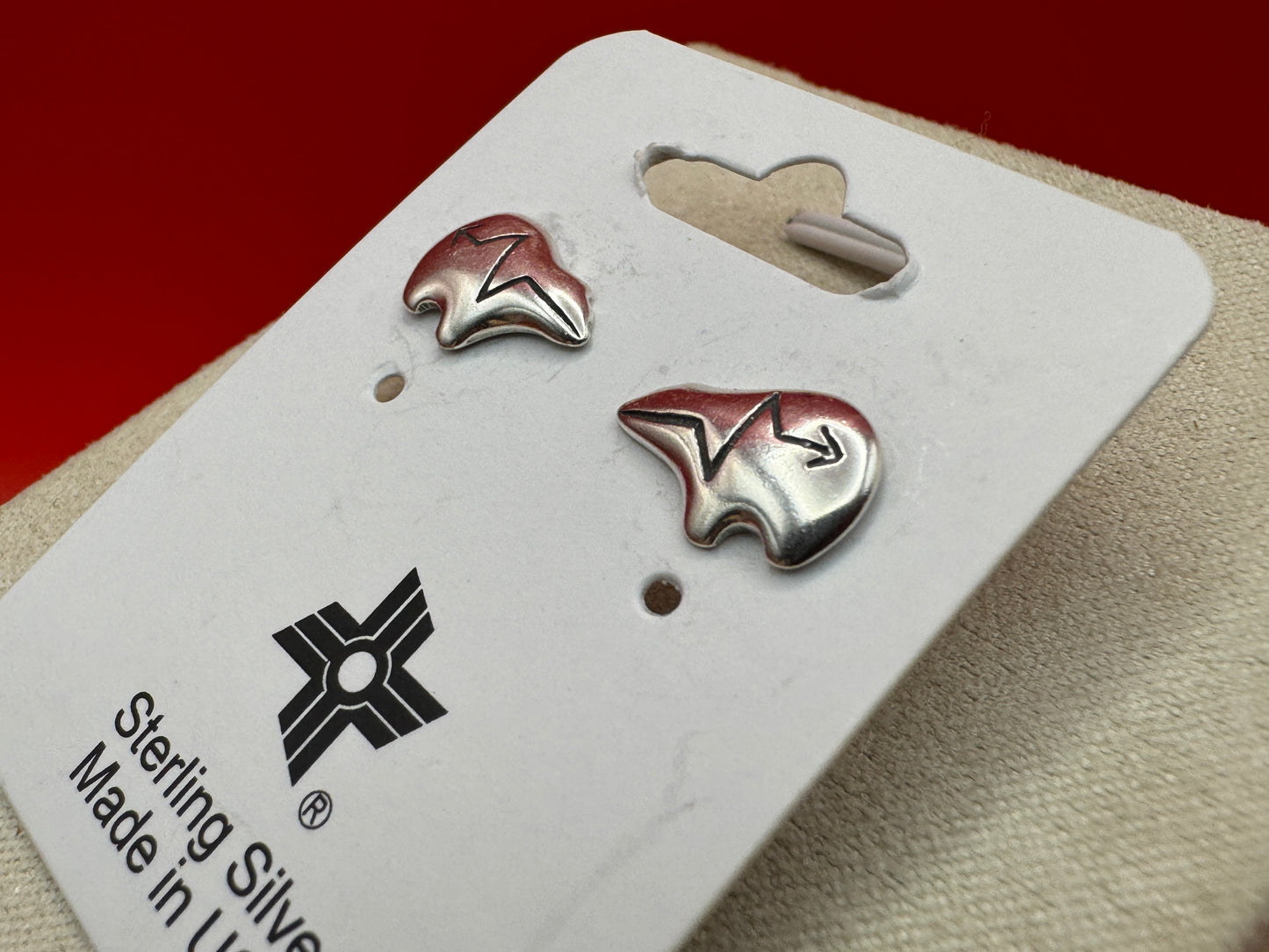 Zuni Bear Heartline Stud Earrings