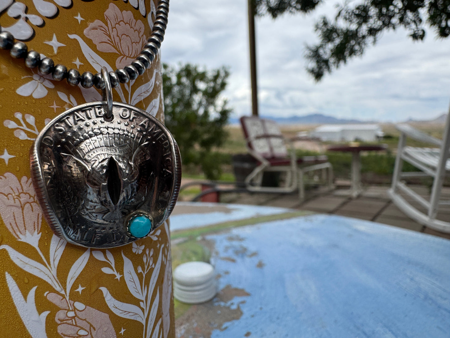 Coin Cowboy Half Dollar Pendant — Kingman Turquoise - West Spork Mercantile