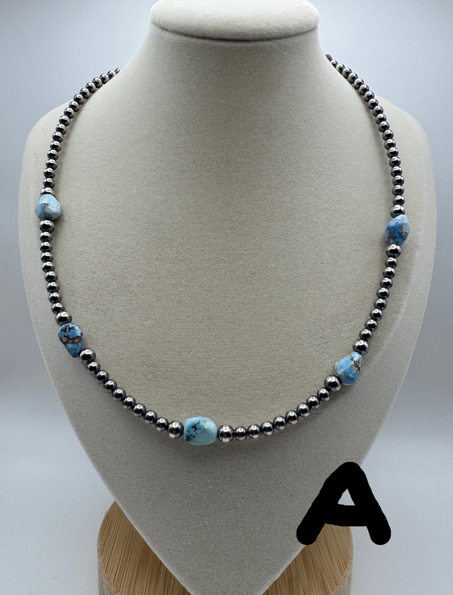 16" -18” Golden Hills Turquoise and Sterling Pearl Necklace - West Spork Mercantile