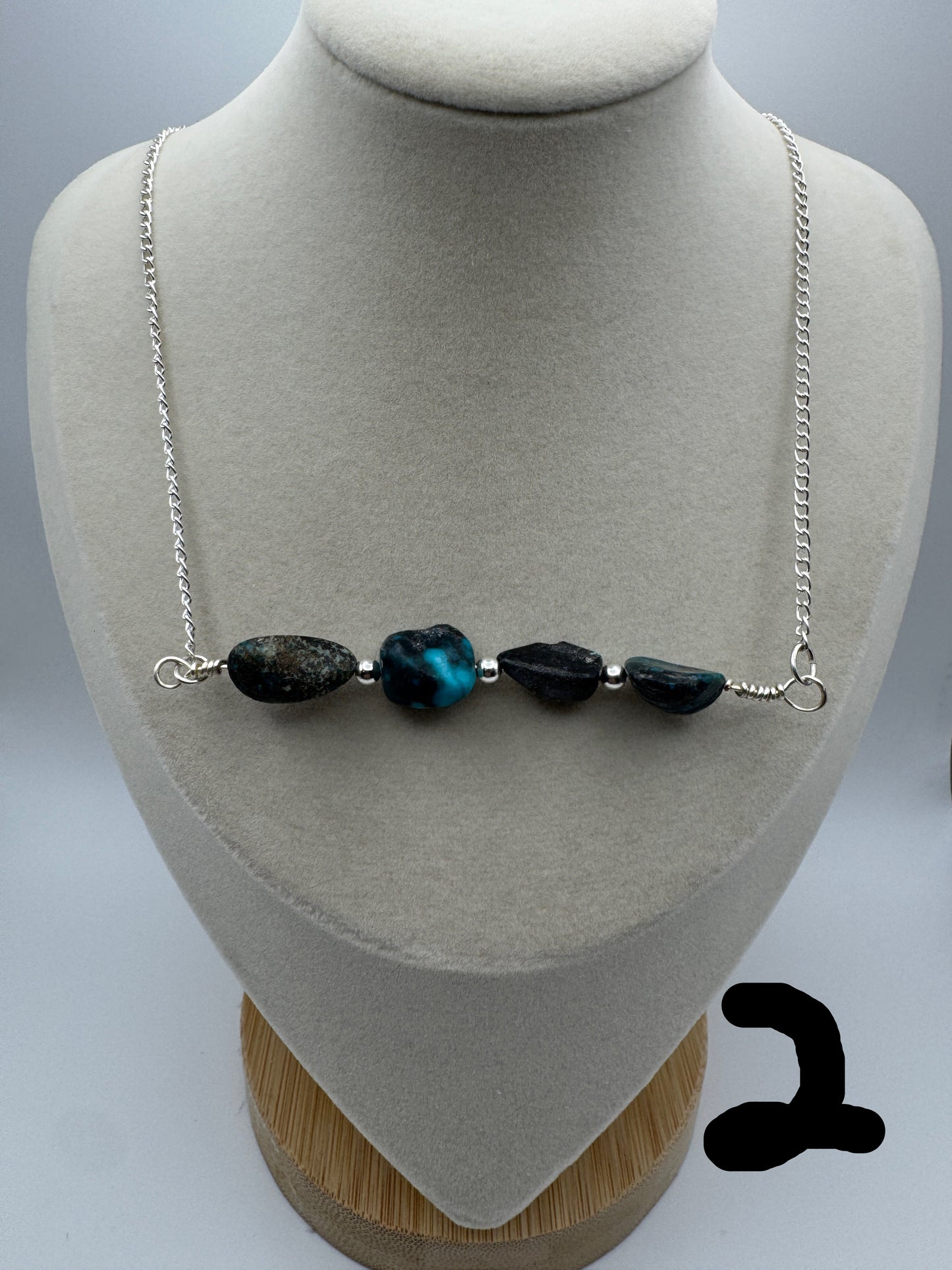 Turquoise Nugget Bar Necklace — Sporkhand Made | Sterling Plated Beads + Chain | 18” - West Spork Mercantile