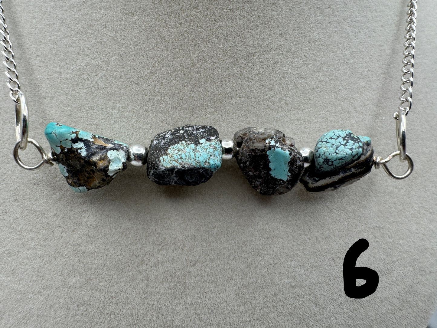 Turquoise Nugget Bar Necklace — Sporkhand Made | Sterling Plated Beads + Chain | 18” - West Spork Mercantile
