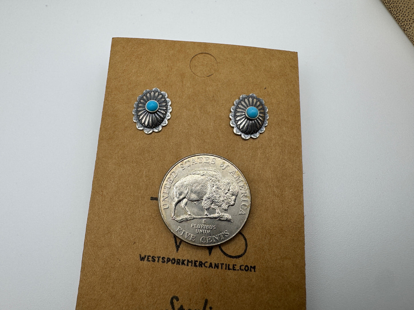 Petite Sterling and Turquoise Concho Studs - West Spork Mercantile