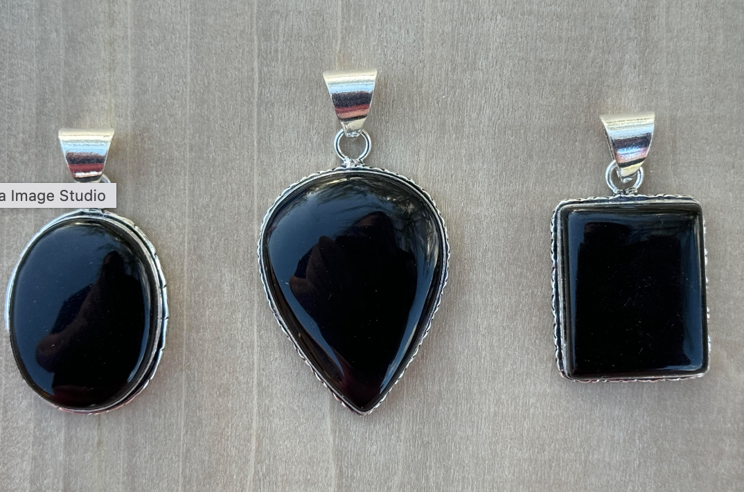 Black Onyx and Sterling Silver Plated Pendants - West Spork Mercantile