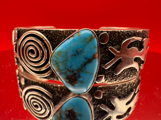 Alex Sanchez Cuff with Turquoise and Petroglyphs