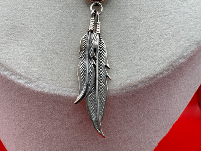 Sterling Silver & Blue Fire Opal Necklace with Feather Drop – Unsigned - West Spork Mercantile