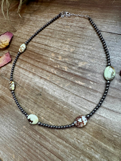 5 Magnesite Lemon Turquoise Choker And Sterling Silver Pearls - West Spork Mercantile