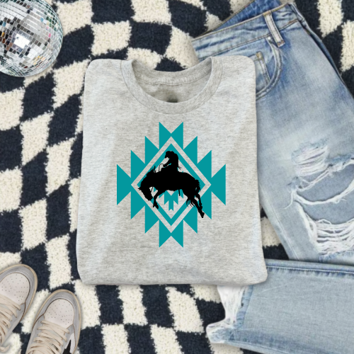 Turquoise aztec bucking horse sublimation T-shirt