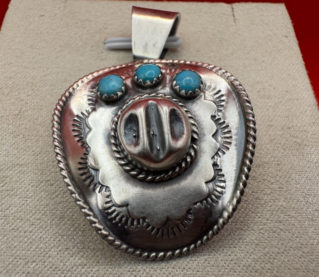 Running Bear Sterling Silver Pendant with Sleeping Beauty Turquoise
