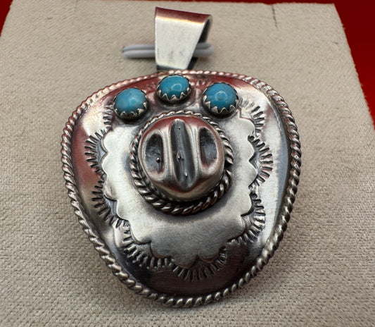 Running Bear Sterling Silver Pendant with Sleeping Beauty Turquoise