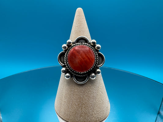 Red Spiny Oyster Statement Ring by Sheila Tso Size 8.5 | Sterling Silver - West Spork Mercantile