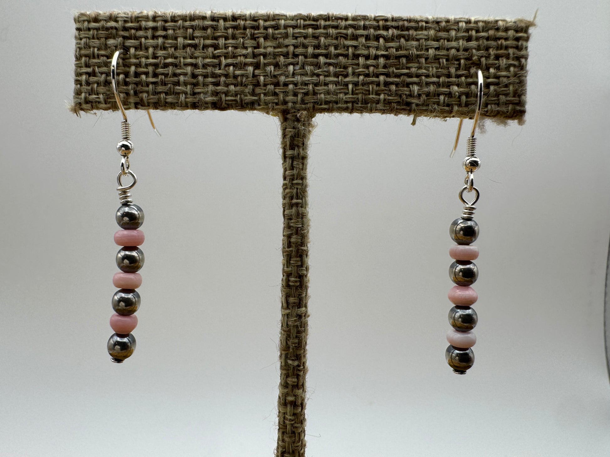 Pink Conch and Navajo Pearl Straight Dangle Earrings - West Spork Mercantile