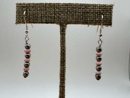 Pink Conch and Navajo Pearl Straight Dangle Earrings