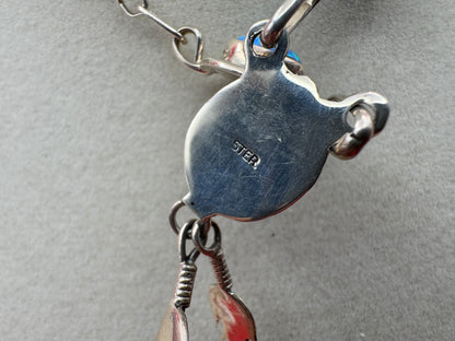Sterling Silver & Blue Fire Opal Necklace with Feather Drop – Unsigned - West Spork Mercantile