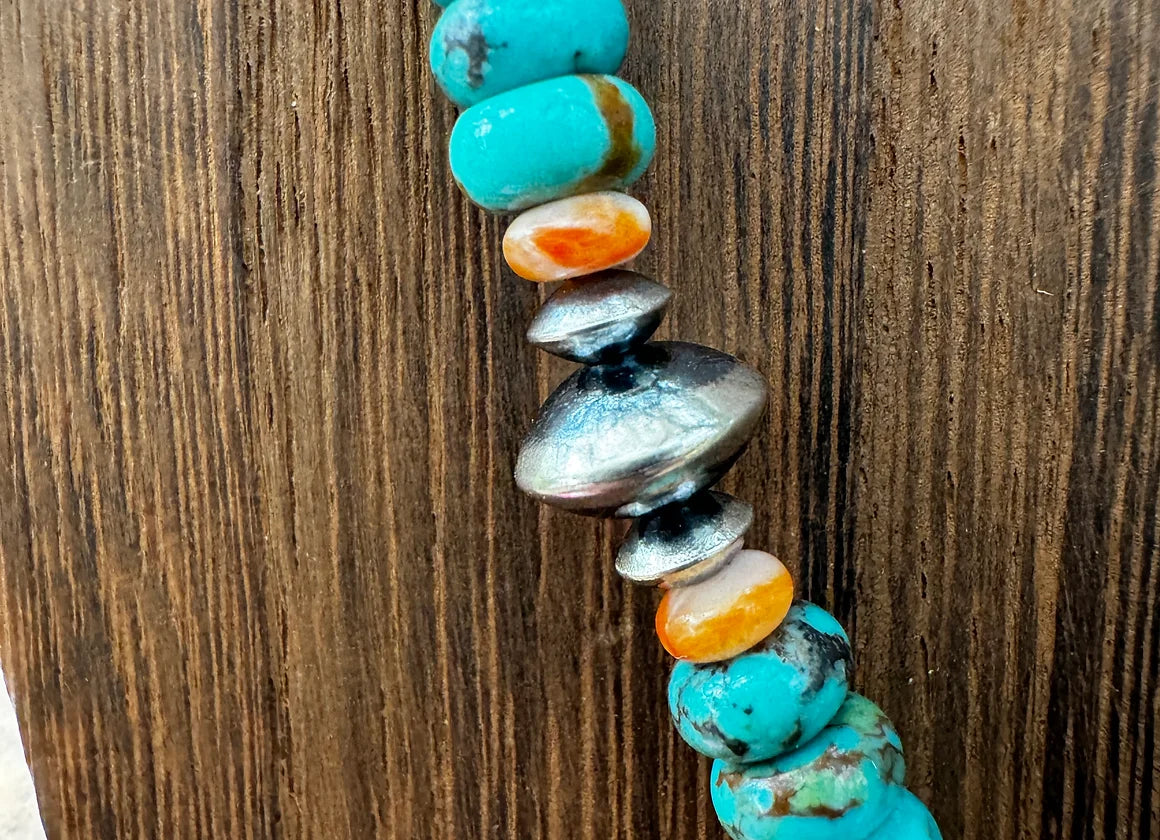 Navajo Pearl, Orange Spiny, and Turquoise Necklace - West Spork Mercantile