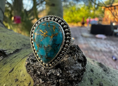 Blue Mojave and Sterling Silver Ring (Adjustable) - West Spork Mercantile