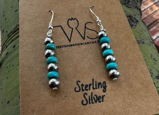 Turquoise Navajo Pearl Straight Dangle Earrings - West Spork Mercantile