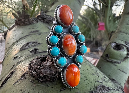 Royston and Orange Spiny Cluster Crawler Ring - West Spork Mercantile