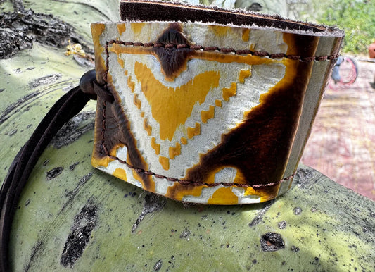 Wide Leather Cuff in Yellow Navajo - West Spork Mercantile