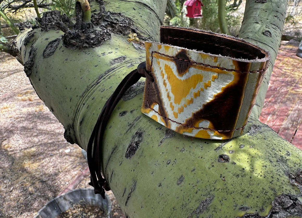 Wide Leather Cuff in Yellow Navajo - West Spork Mercantile