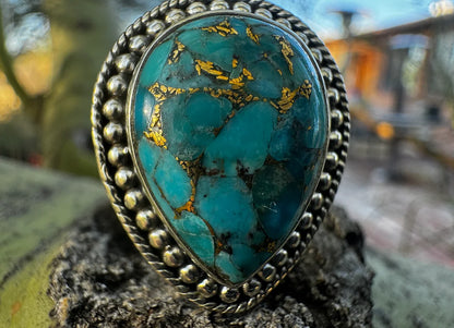 Blue Mojave and Sterling Silver Ring (Adjustable) - West Spork Mercantile