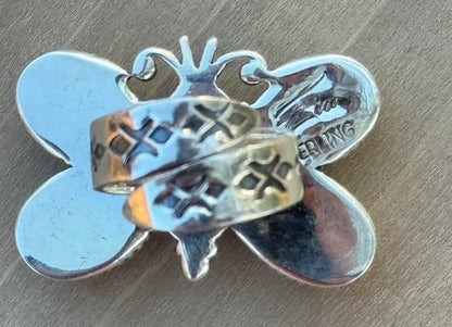 Turquoise and Charoite Butterfly Ring - Adjustable - West Spork Mercantile