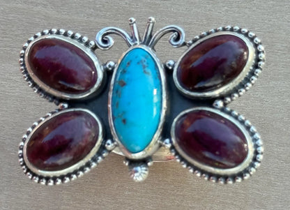 Turquoise and Charoite Butterfly Ring - Adjustable - West Spork Mercantile