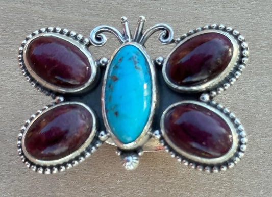 Turquoise and Charoite Butterfly Ring - Adjustable - West Spork Mercantile
