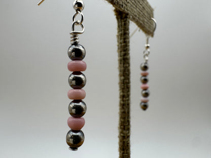 Pink Conch and Navajo Pearl Straight Dangle Earrings - West Spork Mercantile