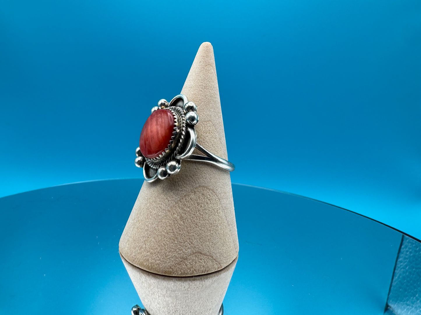 Red Spiny Oyster Statement Ring by Sheila Tso Size 8.5 | Sterling Silver - West Spork Mercantile