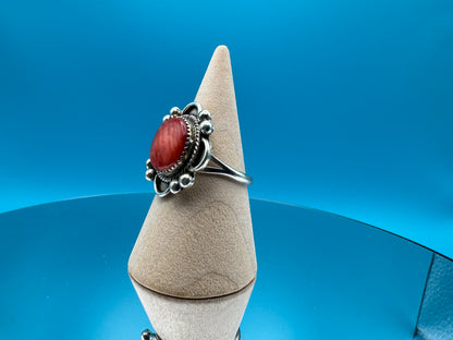 Red Spiny Oyster Statement Ring by Sheila Tso Size 8.5 | Sterling Silver - West Spork Mercantile