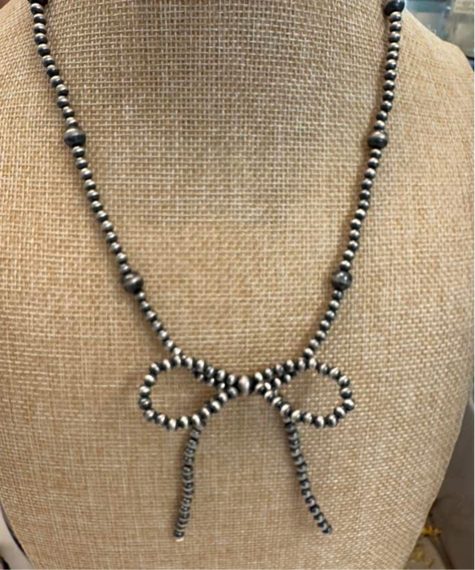 Demure and Cutesy Sterling Pearl Bow Necklace - West Spork Mercantile