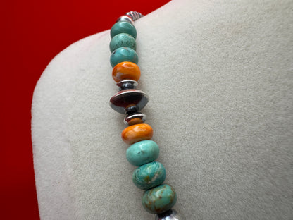 18” Sterling Necklace with Green Turquoise & Spiny Oyster (3–8mm Beads) - West Spork Mercantile