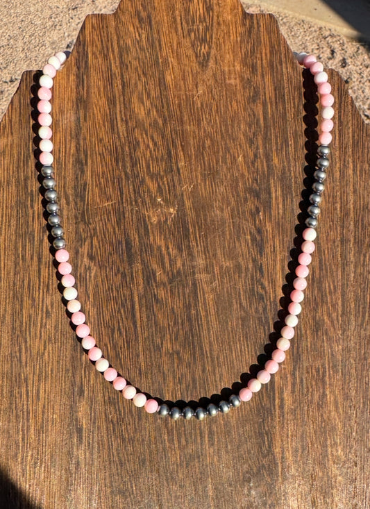 18” 5mm Navajo Pearls and Pink Conch Gumball Necklace - West Spork Mercantile
