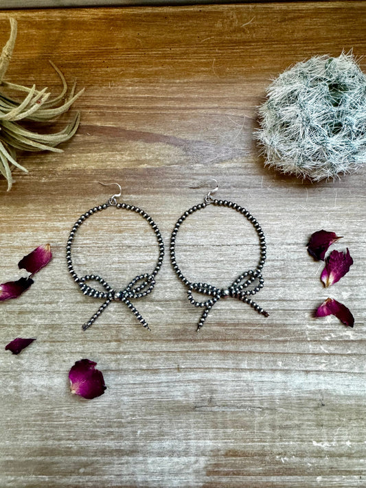 Hoop bow earrings sterling silver pearls - West Spork Mercantile