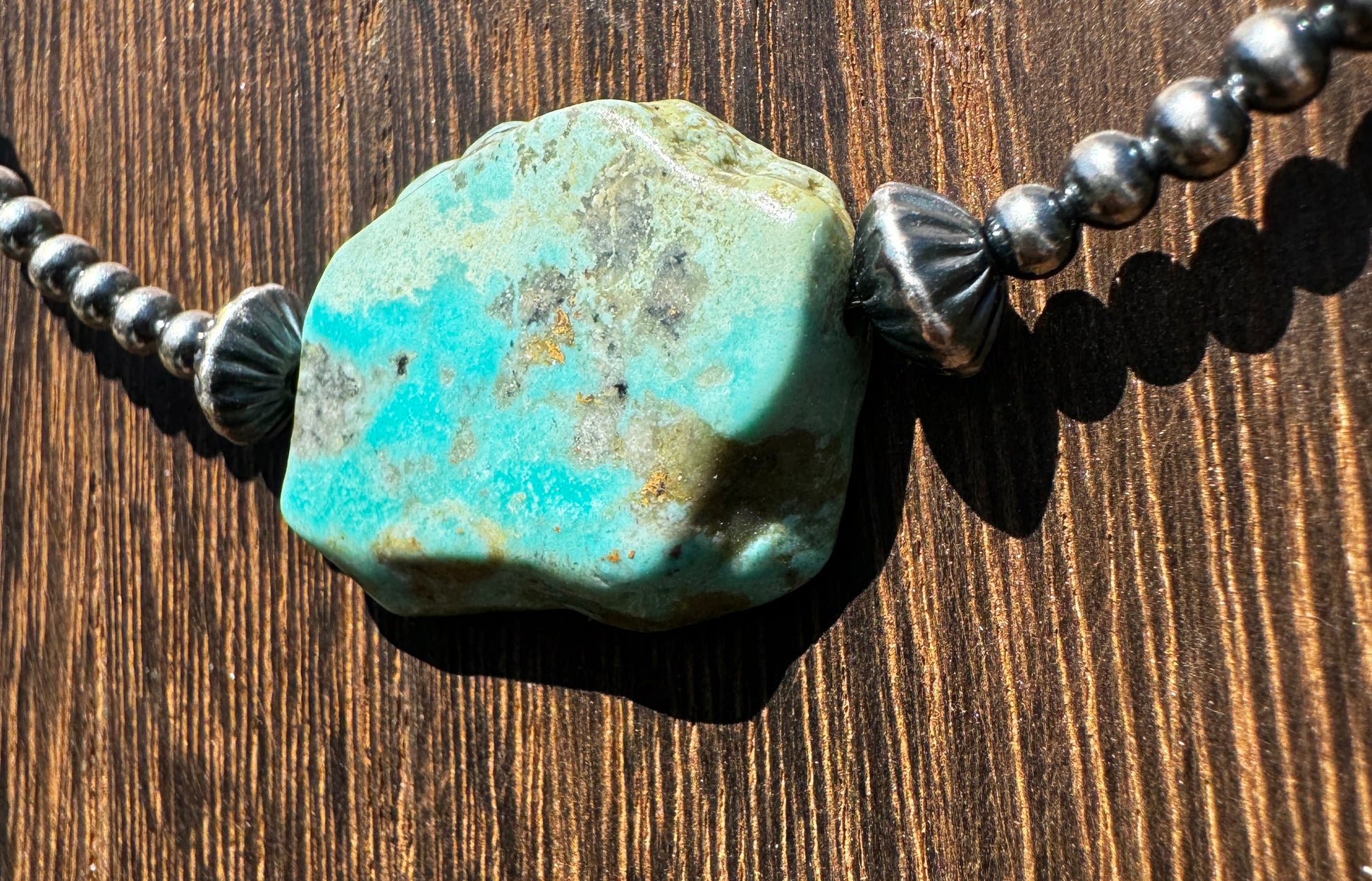 3 mm Cowgirl Pearl Choker with flat natural turquoise image 1