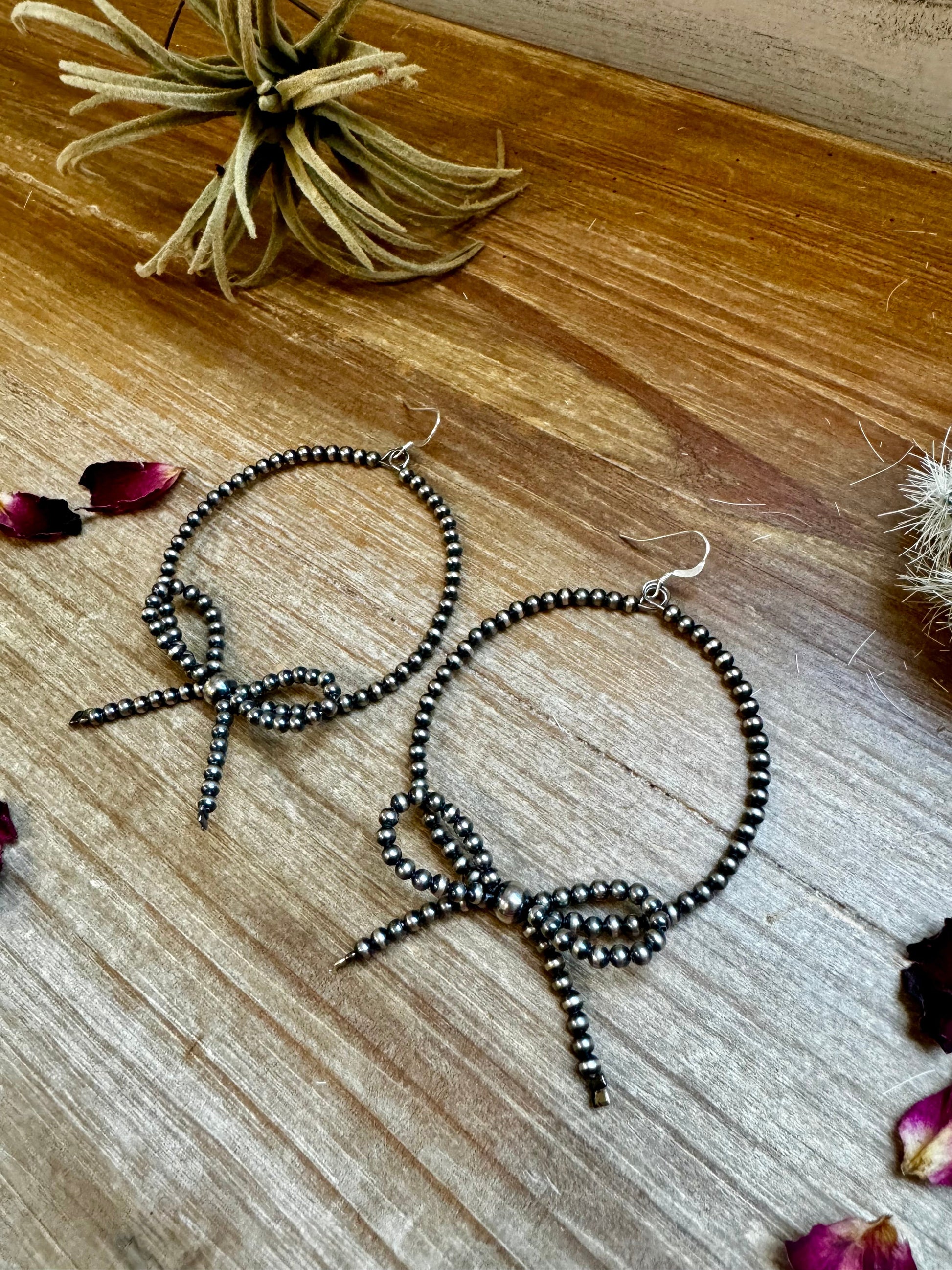 Hoop bow earrings sterling silver pearls - West Spork Mercantile