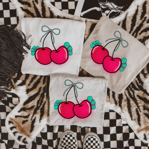 Turquoise cherry sublimation T-shirt