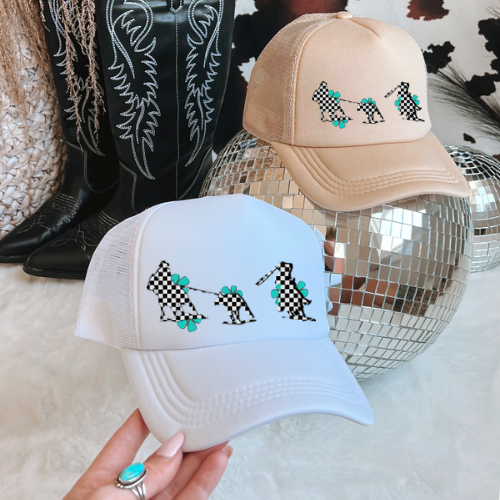 Checkered team roper western trucker hat