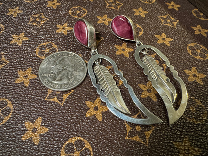 Purple Spiny Dangle Feather Earrings - West Spork Mercantile
