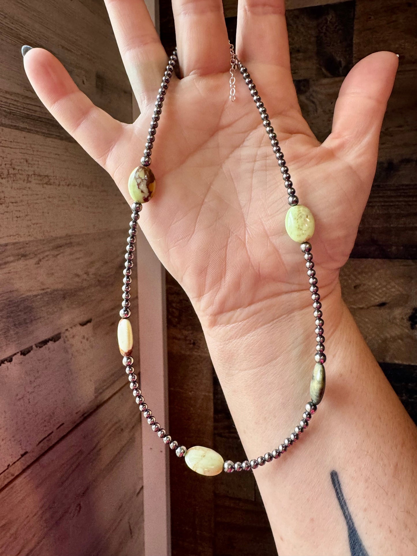 5 Magnesite Lemon Turquoise Choker And Sterling Silver Pearls - West Spork Mercantile