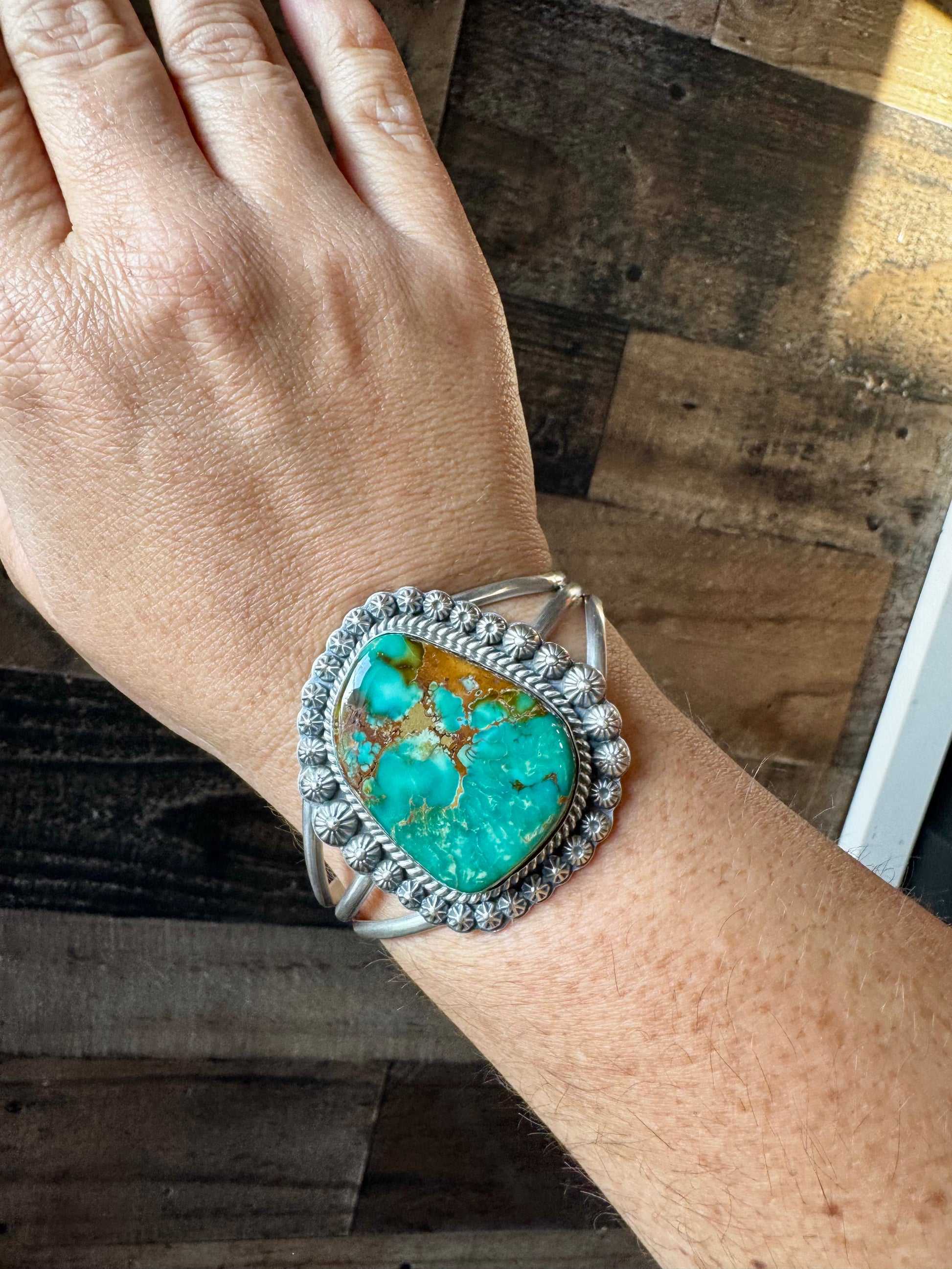 Cuff - Sterling silver Cuff Bracelet with Royston turquoise - West Spork Mercantile