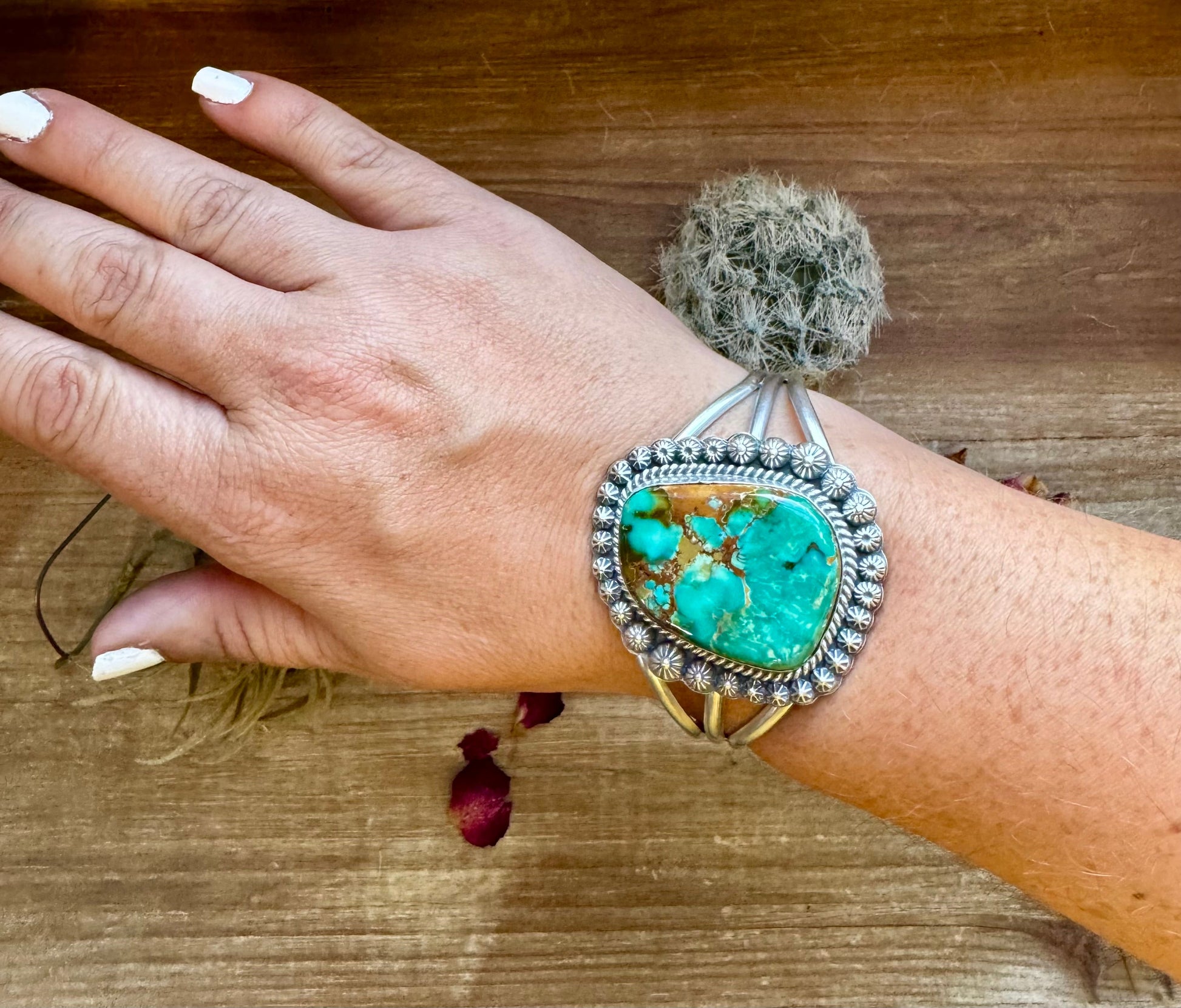 Cuff - Sterling silver Cuff Bracelet with Royston turquoise - West Spork Mercantile