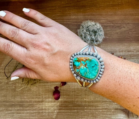 Cuff - Sterling silver Cuff Bracelet with Royston turquoise - West Spork Mercantile