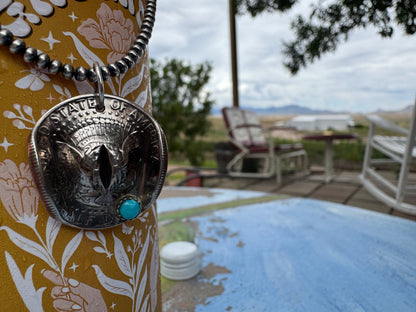 Coin Cowboy Half Dollar Pendant — Kingman Turquoise - West Spork Mercantile